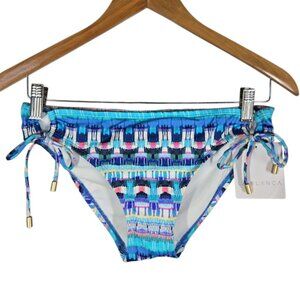 LA BLANCA Tie Side Hipster Bikini Bottoms Blue Multicolor Print Size 4 NWT